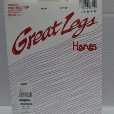 Great Legs by Hanes Sheer Sandalfoot Control Top Pantyhose Pearl size EF